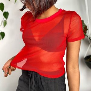 Red mesh t-shirt